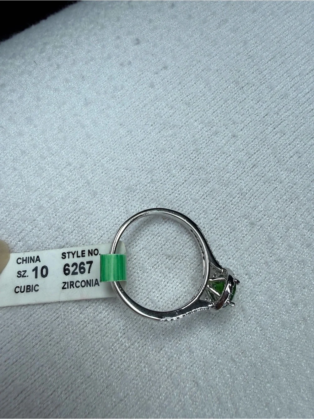 Green Cubic Zirconia Halo Ring - Size 10